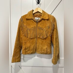 Vintage Wilson’s Suede and Leather Fringe Suede Jacket in Tan - Vintage US 8
